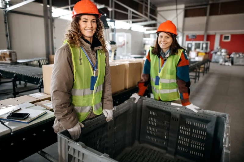 warehouse workers smiling