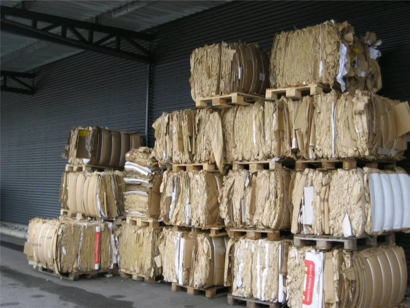 Cardboard bales stacked. 